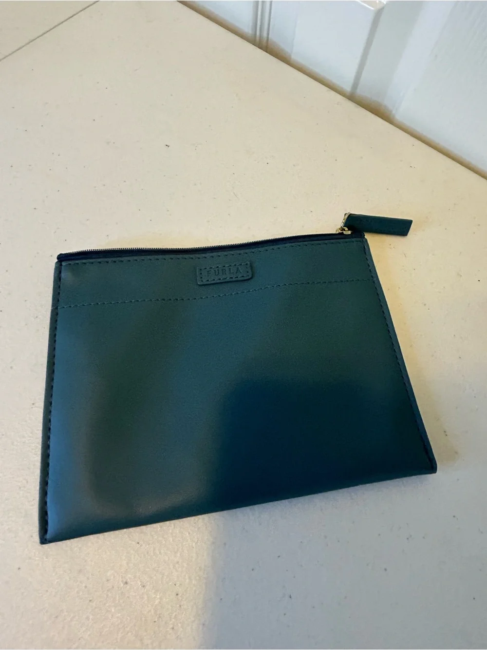 Furla Teal Leather Zip Pouch